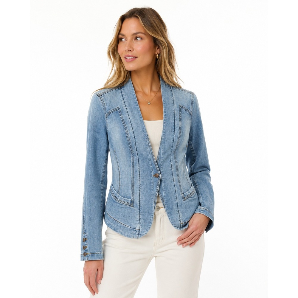Light Wash Denim Blazer Jacket Small Tailored Preppy Western Americana Coastal